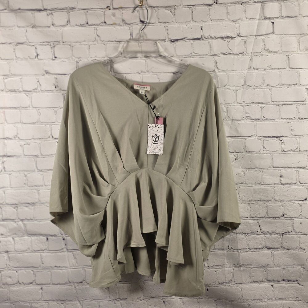 Andree‎ By Unit Women Medium Olive Green V-Neck 3/4 Sleeve Blouse